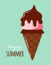 Cute ice cream card, enjoy summer illustration