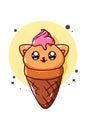 Cute ice cream cat brown color cartoon illustration Royalty Free Stock Photo