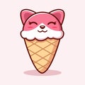 Cute Ice Cream Cat  Illustration. Animal Flat Cartoon Style Royalty Free Stock Photo