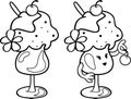 Cute Ice Cream with cherry. Character. Simple Line Drawing. It can be use for children's coloring.