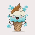 Cute Ice Cream Cone Vector Icon Illustration Food Object Icon Concept Isolated Premium Vector. Flat Cartoon Style Royalty Free Stock Photo