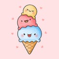 Cute ice cream dessert cartoon hand drawn style