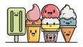Cute Ice Cream Desserts Flat Vector Sticker Set Royalty Free Stock Photo