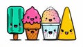 Cute Ice Cream Desserts Flat Vector Sticker Set Royalty Free Stock Photo