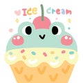 Cute ice cream smile frog head with cherry on white background Royalty Free Stock Photo