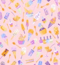 Cute ice creams colorful seamless pattern on pink background. Vector dessert illustration for web, site, advertising, banner,