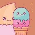 Cute ice creams kawaii characters