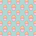 Cute ice creams kawaii characters pattern