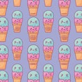 Cute ice creams kawaii characters pattern