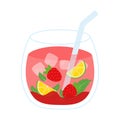 Animated Iced Strawberry Cocktail for Fresh Summer Drinks and Beverage Soda Vector Illustration Image