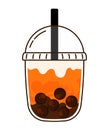 Iced Thai Tea Latte in Cute Cup Icon Cartoon PNG Illustration