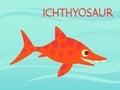 Cute Ichthyosaur swimming. Dinosaur life. Vector illustration of prehistoric character in flat cartoon style isolated on