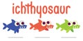 Cute Ichthyosaur swimming. Dinosaur life. Vector illustration of prehistoric character in flat cartoon style on white