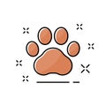 Cute icon animal pawprint in comic style. Footprint pet. Paw prints. Foot dog or cats sign. Cute shape paw print. Pets graphic out