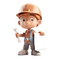 cute icon 3D Builder plumber man or engineer standing in professional uniform, helmet and dungarees holding a poster in his hands Royalty Free Stock Photo