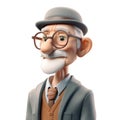 cute icon 3D old man avatar, elderly pensioner, senior grandfather portrait, happy retired cartoon face. Adult grandpa person, Royalty Free Stock Photo