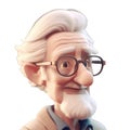 cute icon 3D old man avatar, elderly pensioner, senior grandfather portrait, happy retired cartoon face. Adult grandpa person, Royalty Free Stock Photo