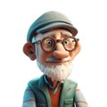 cute icon 3D old man avatar, elderly pensioner, senior grandfather portrait, happy retired cartoon face. Adult grandpa person, Royalty Free Stock Photo