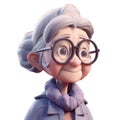 cute icon 3D old woman avatar, elderly pensioner, grandmothers portrait, happy retired cartoon face. Adult grandma senorita person