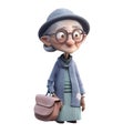 cute icon 3D old woman avatar, elderly pensioner, grandmothers portrait, happy retired cartoon face. Adult grandma senorita person