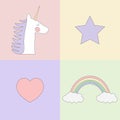 Cute icon unicorn heart star rainbow