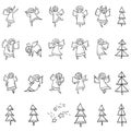 Cute icons set with angels. Dansing and flying line art religion