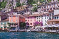 Cute idyllic Italian village and lake captured from the water. Limone at lago di Garda