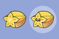 Cute illustrated star fruit, carambola, cheerful colors, sticker format and model with animated face