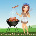 Illustration of arrosticini and barbecue sausages