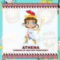 Cute illustration of Athena Goddess of war and handicraft. Greek God and Goddess flashcard collection.