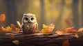 Cute baby owl in the forest with unruly fluffy feathers and adorable big eyes - generative AI