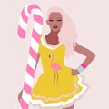 Cute illustration of black girl. Afro american trendy woman