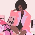 Cute illustration of black girl. Afro american trendy woman