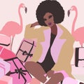 Cute illustration of black girl. Afro american trendy woman