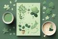 Cute illustration card wallpaper of saint Patrick\'s day design on pastel green background