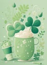 Cute illustration card wallpaper of saint Patrick\'s day design on pastel green background