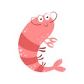 Cute illustration with cartoon shrimp isolated on white