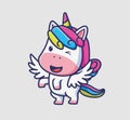 cute baby unicorn girl get a wings. cartoon animal nature concept Isolated illustration. Flat Style suitable for Sticker Icon Royalty Free Stock Photo