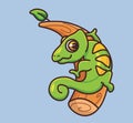 cute chameleon walking on the branch. cartoon animal nature concept Isolated illustration. Flat Style suitable for Sticker Icon