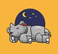 cute rhinoceros sleeping. cartoon animal nature concept Isolated illustration. Flat Style suitable for Sticker Icon Design Premium Royalty Free Stock Photo