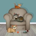 Illustration of cats on armchair Royalty Free Stock Photo