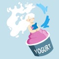 Yogurt girl with bunnies Royalty Free Stock Photo