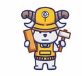 cute worker maintenance illustration goat. animal flat cartoon style icon premium vector logo mascot suitable for web design