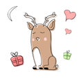 Cute illustration with a deer in the winter forest, New Year Royalty Free Stock Photo