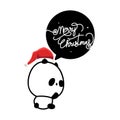 Cute illustration drawing panda with bubble merry christmas