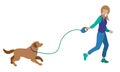 Cute illustration with faceless girl jogging and walking a dog