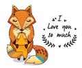 Cute illustration foxes with text I love you so much