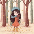 Cute illustration of girl with her little dog Royalty Free Stock Photo