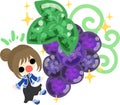 The cute illustration of grapes and a girl