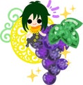 The cute illustration of grapes and a girl